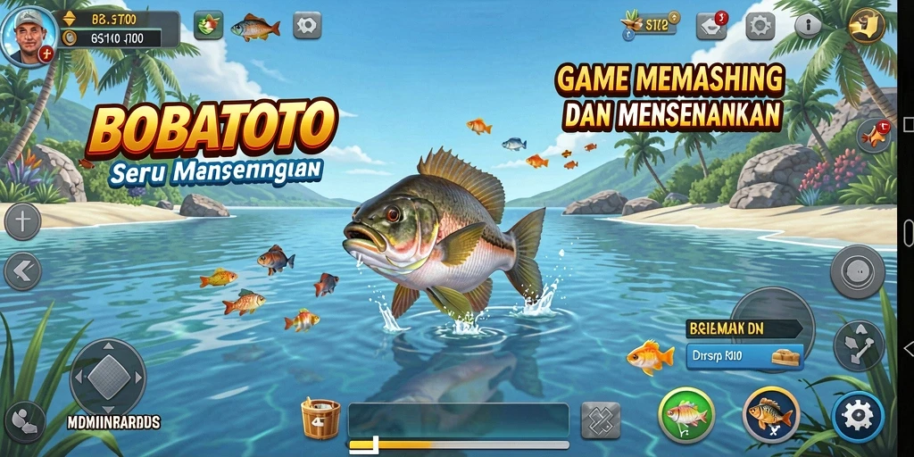 Screenshot gameplay BOBATOTO menampilkan aksi memancing yang mendebarkan.
