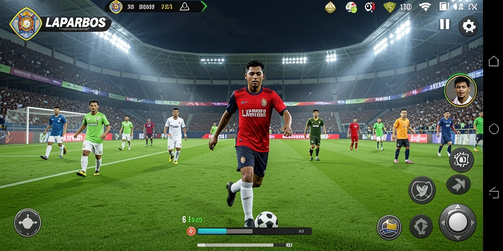 Tangkapan layar utama LAPARBOS menampilkan aksi seru dalam pertandingan sepak bola.