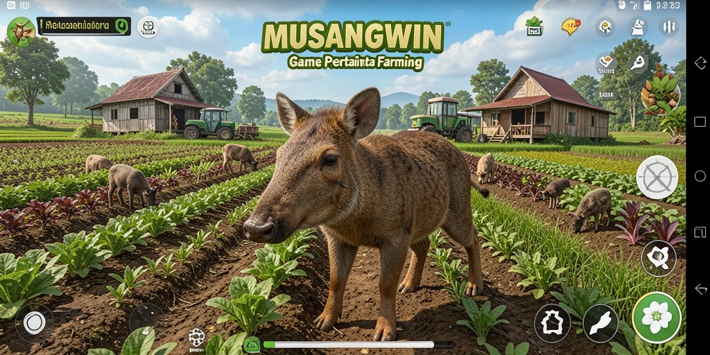 Gameplay MUSANGWIN dengan visual pertanian yang menarik.