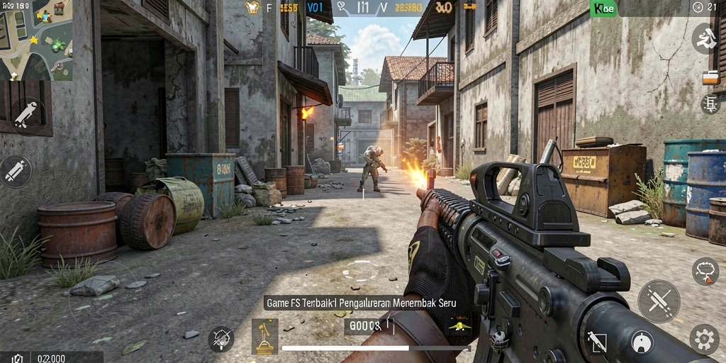 Screenshot V21 menampilkan aksi menembak yang mendebarkan dalam permainan FPS.